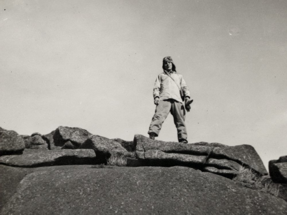 Papa as a young soldier standing on the granite at the top of the Mournes in 1942.
